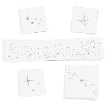 Adorn your cheeks in metallic sparkle with the Starlight Variety set featuring 25 assorted silver temporary face tattoos! @FlashTattoos